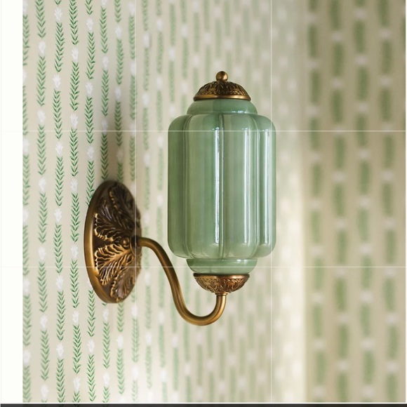 Eloise Scalloped Green Milk Glass Bronze Sconce. Price Firm